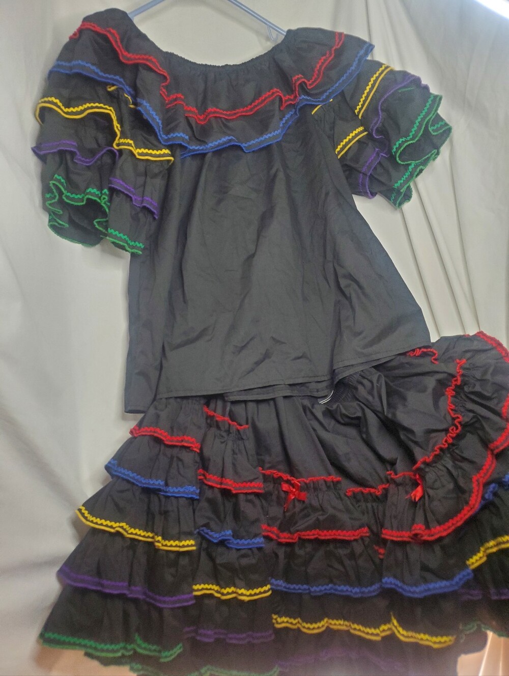 Vintage Square Dance Skirt Set Mardi Gras Black Pride Rainbow Lace Lolita Bows